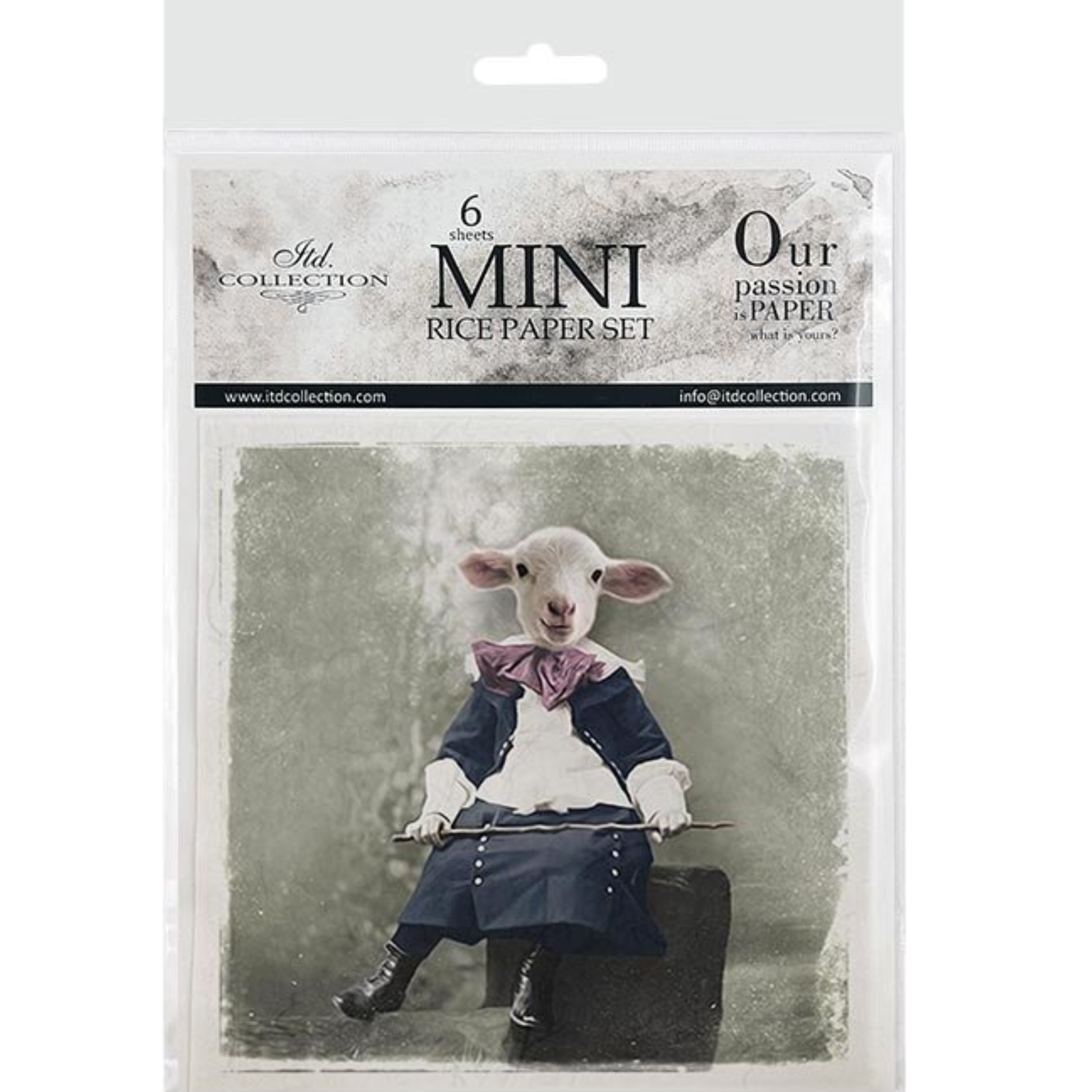 Packaging of mini rice paper sets with a lamb illustration on a white background