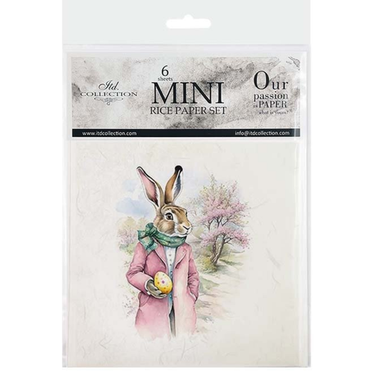 Packaging of mini rice paper set with rabbit illustration on a white background