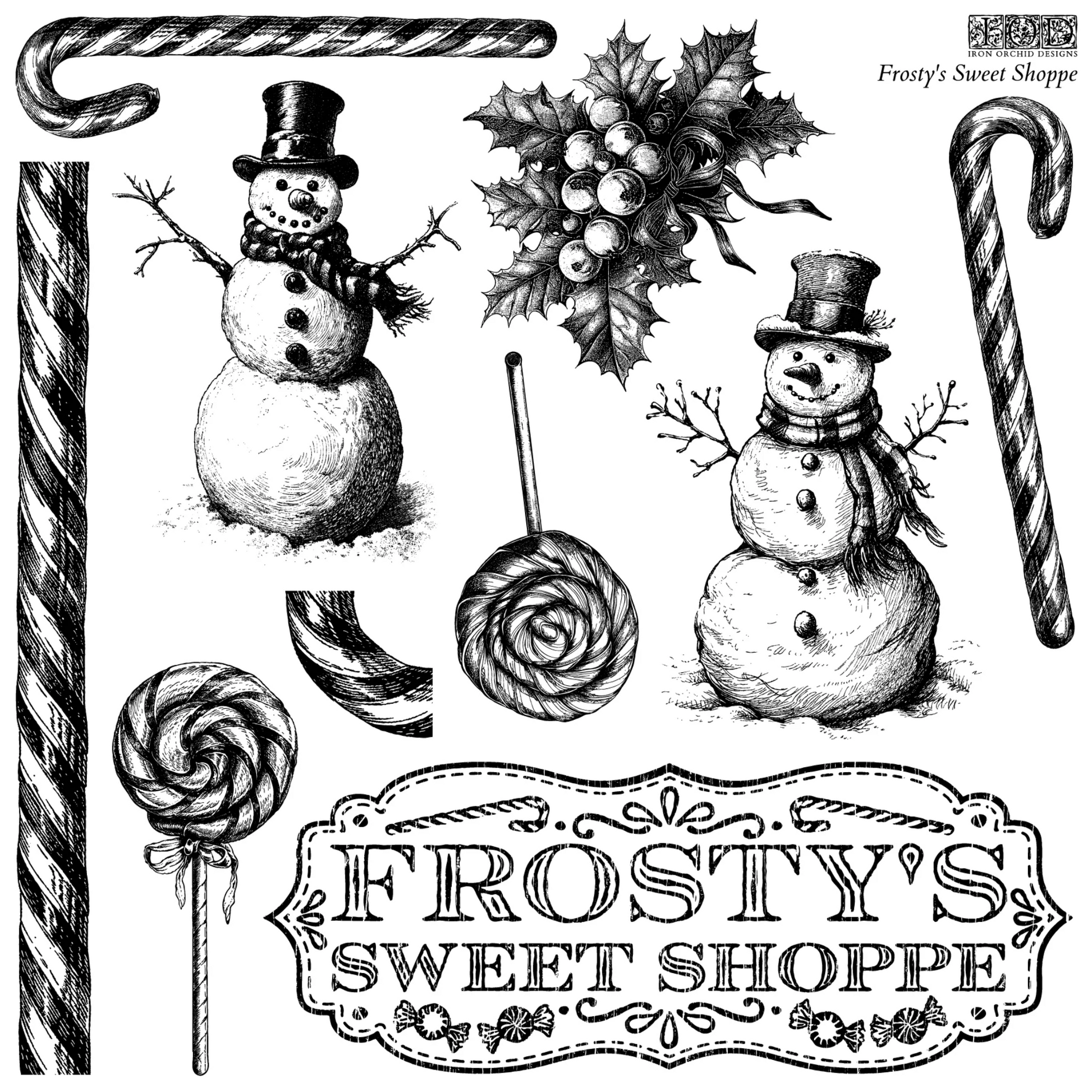 "Frosty's Sweet Shoppe" IOD stamp by Iron Orchid Designs. SIngle sheet. Available at Milton's Daughter.