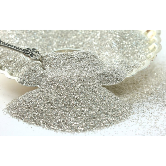 Silver glitter on a white background