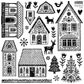 IOD Stamp Gingerbread Lane by Iron Orchid Designs. Single sheet includes gingerbread-themed graphic with multiple decorated gingerbread houses, trees, birds, flowers, hearts, and a deer, with the text 'Gingerbread Lane' in the top right corner.
