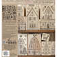 Product back cover for IOD Stamp Gingerbread Lane. The sheet shows multiple wooden stamp blocks and finished stamped designs featuring detailed holiday houses, trees, and hearts with printed instructions.