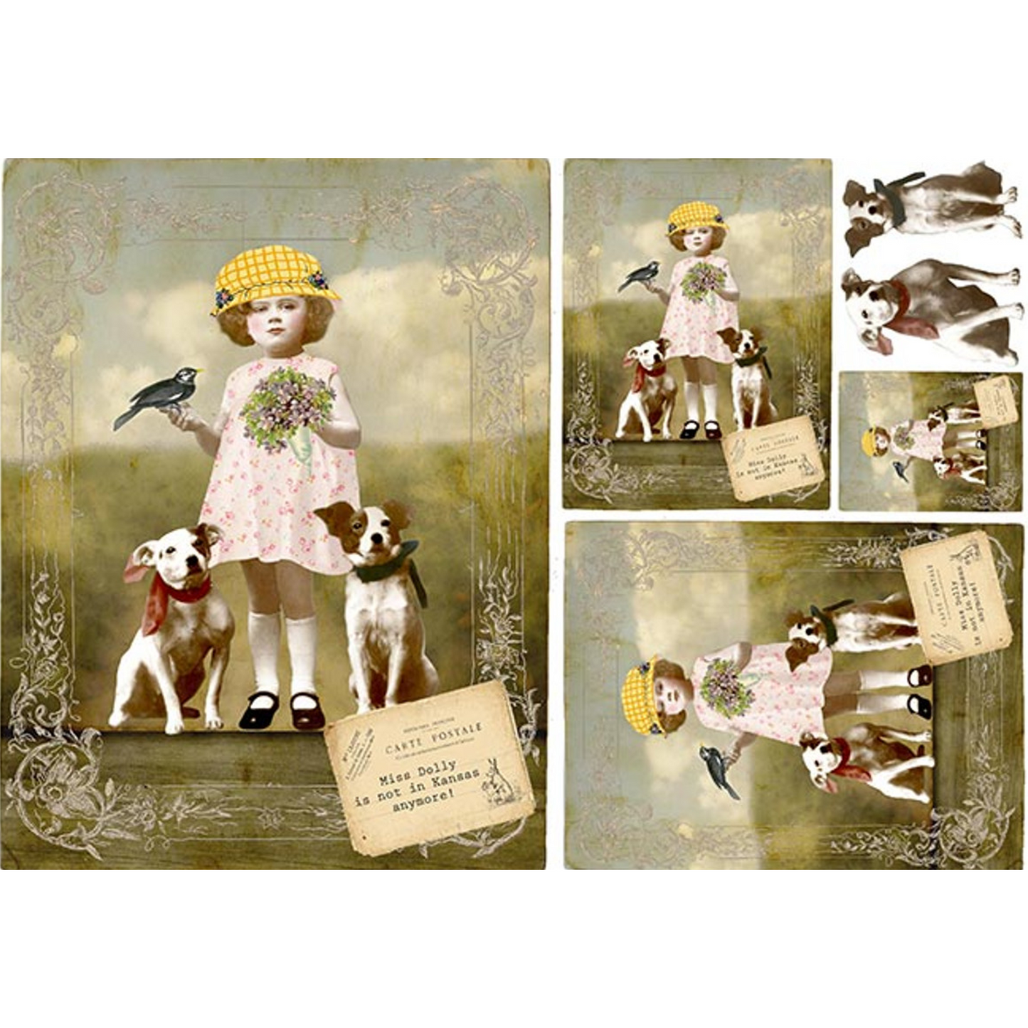 "Girl with her Puppies" decoupage rice paper by Paper Designs. Available at Milton's Daughter.