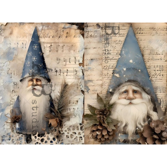 "Gnome Style Santas" decoupage rice paper by AB Studio. Available at Milton's Daughter.