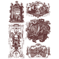 Set of decorative vintage-style illustrations on a white background