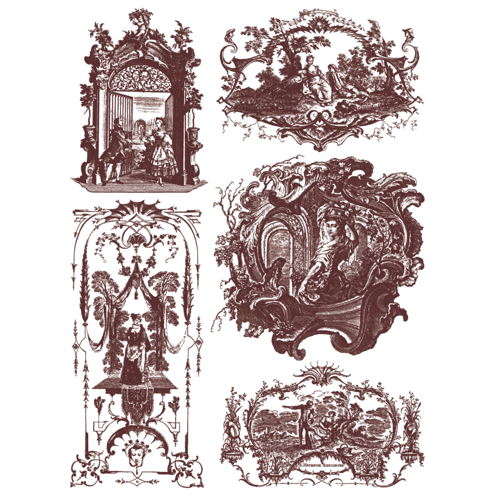 Set of decorative vintage-style illustrations on a white background