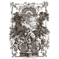 Decorative black and white illustration with classical scene and ornate frame