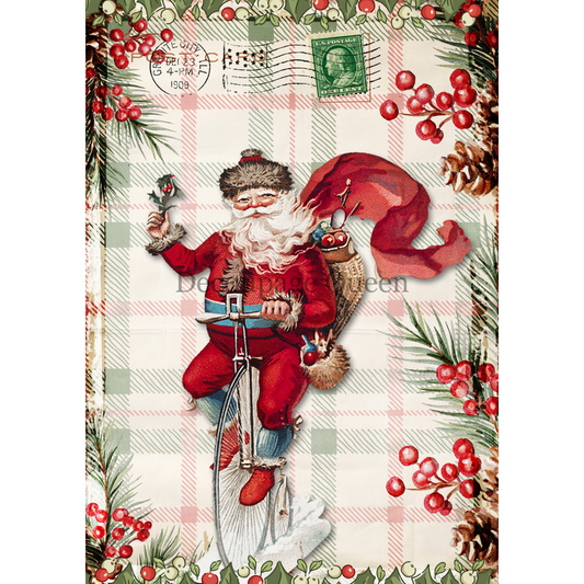 "Happy Santa" decoupage rice paper by Decoupage Queen. Available at Milton's Daughter.