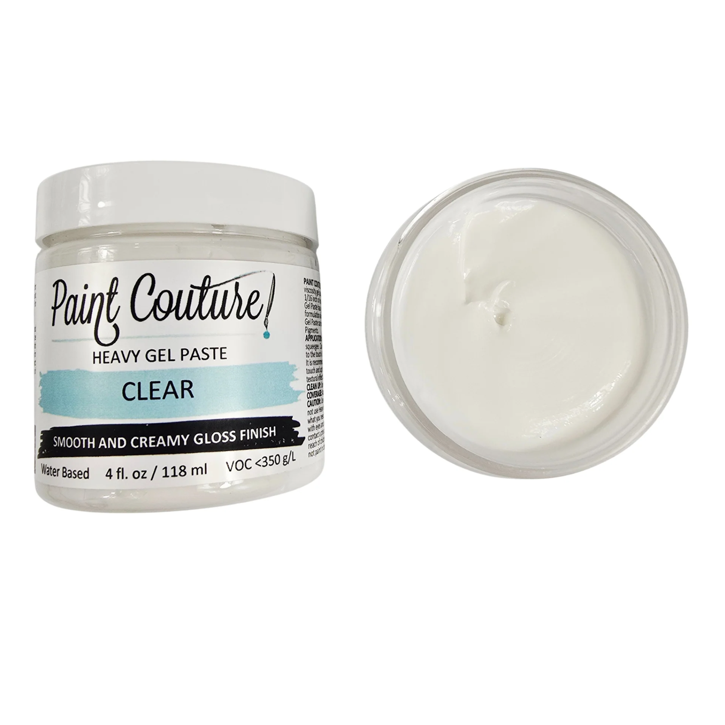 Jar of Paint Couture Heavy Gel Paste Clear on a white background