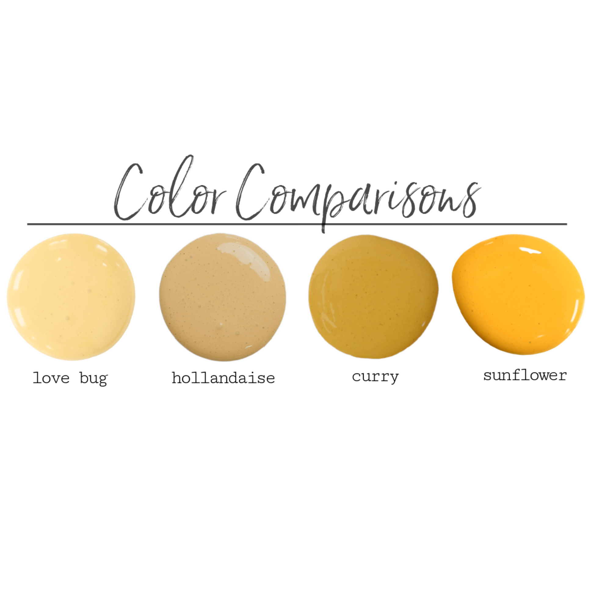 "Hollandaise" Bespoke Collection by Sweet Pickins Milk Paint. Color curated by Jami Ray Vintage. Color comparisons next to similar Sweet Pickins colors. Available at Milton's Daughter.