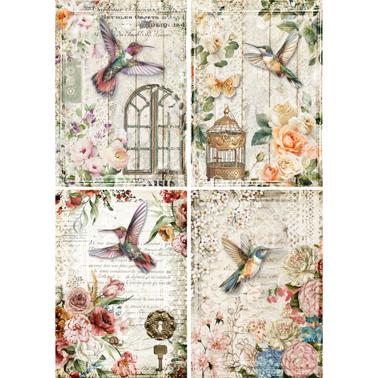 "Hummingbird 4 Pack" decoupage rice paper by Decoupage Queen. Available at Milton's Daughter.