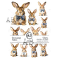 Collection of rabbits wearing an assortment of blue bow ties.