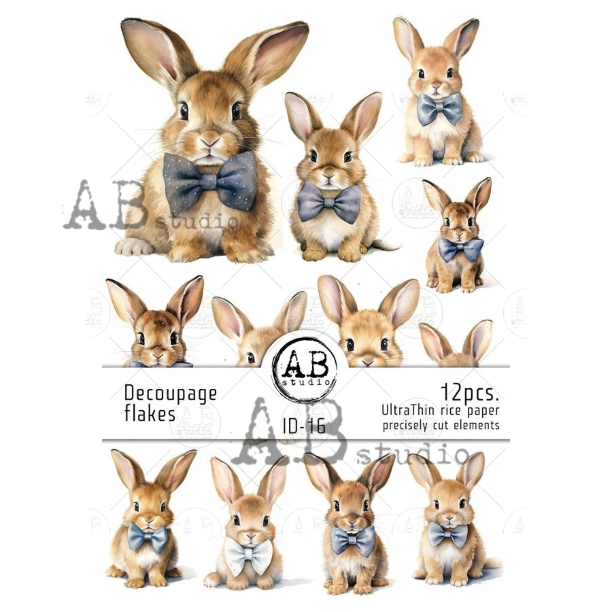 Collection of rabbits wearing an assortment of blue bow ties.