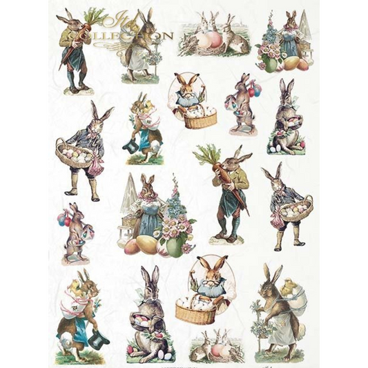 "Illustrated Rabbit Scenes II" decoupage rice paper by ITD Collection. Available at Milton's Daughter.