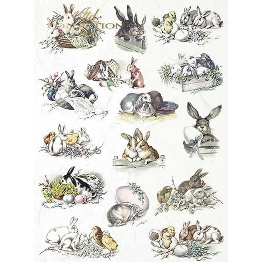 "Illustrated Rabbit Scenes" decoupage rice paper by ITD Collection. Available at Milton's Daughter.