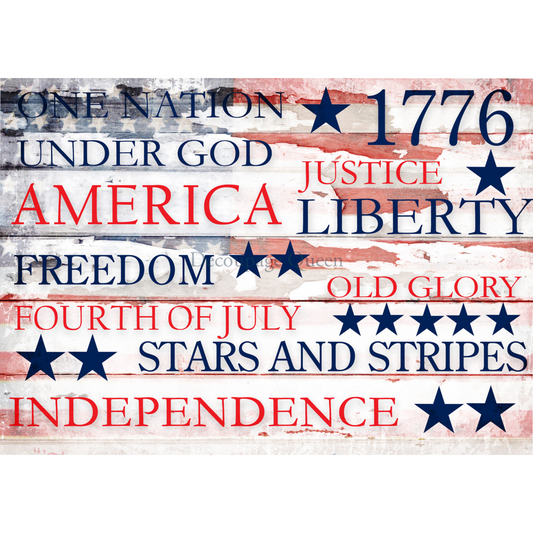 "Independence Day" decoupage rice paper by Decoupage Queen. Available at Milton's Daughter.