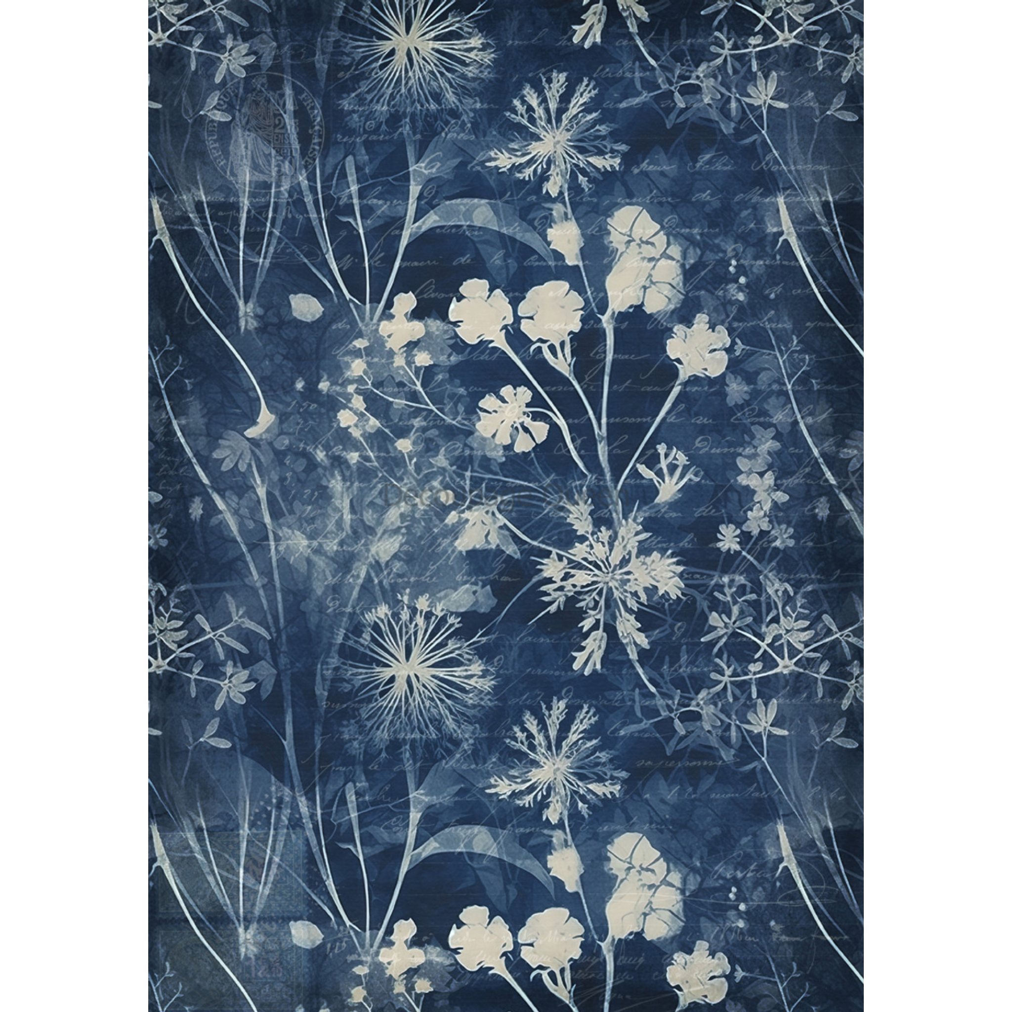 Botanical Rice Paper Shade Indigo Botanical III - Decoupage Rice Paper – Milton's Daughter