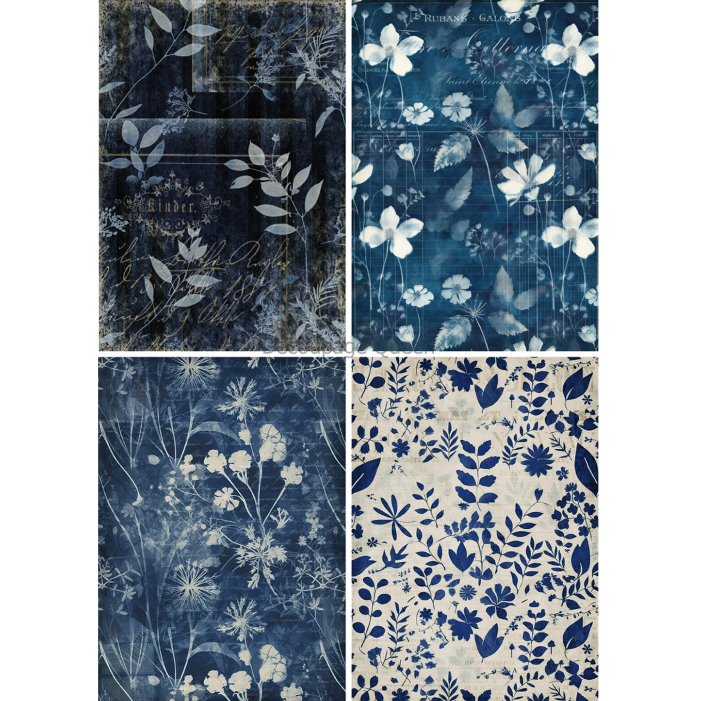 "Indigo Boticals 4 Pack" decoupage rice paper by Decoupage Queen. Available at Milton's Daughter.