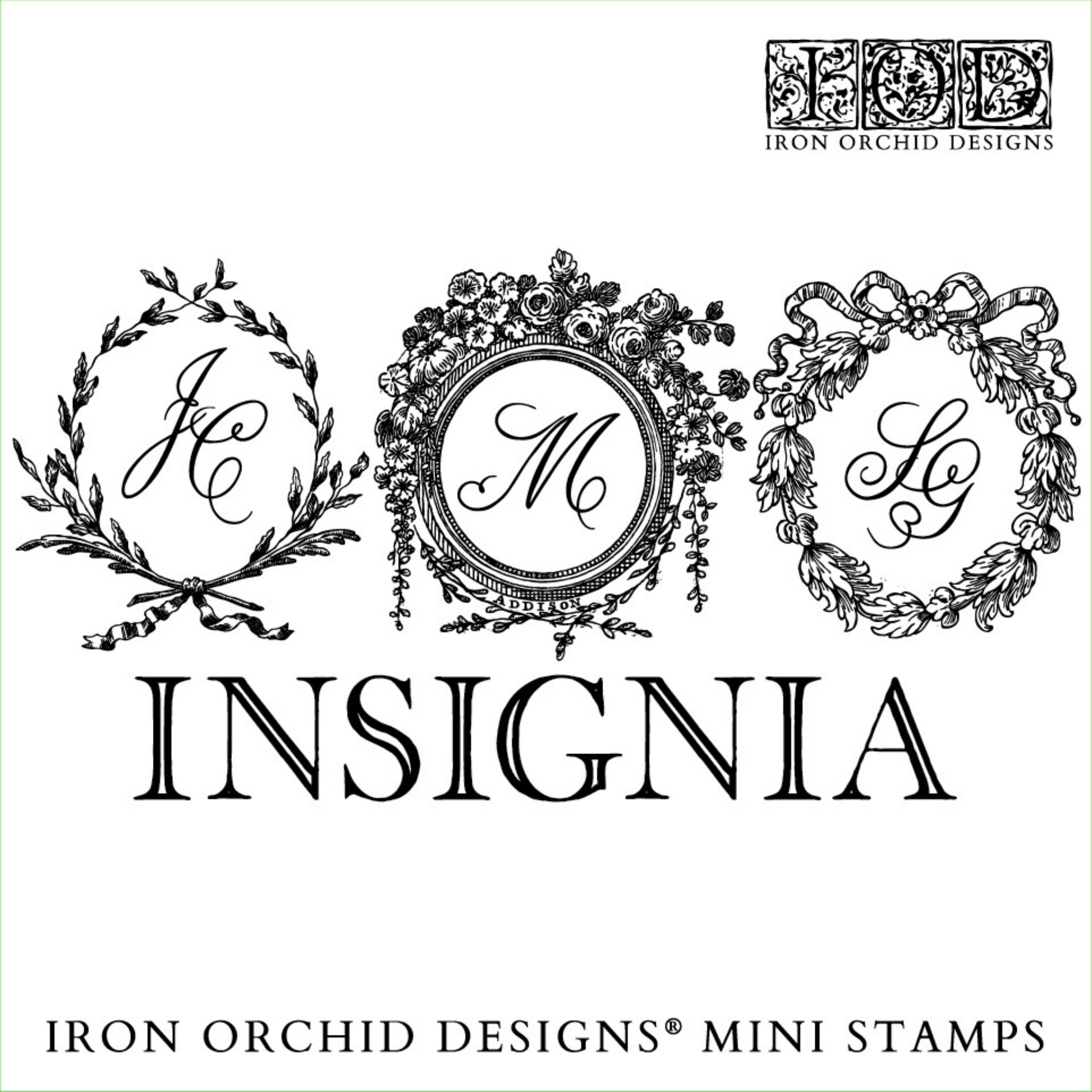 "Insignia" IOD MIni Stamps  Boxed Set. Four 6" x 6" sheets. Available at Milton's Daughter. Box front.