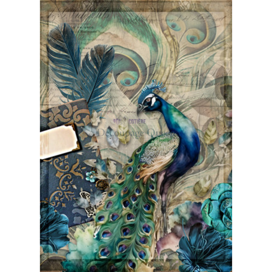 "Jeweled Peacock" decoupage rice paper by Decoupage Queen. Available at Milton's Daughter.