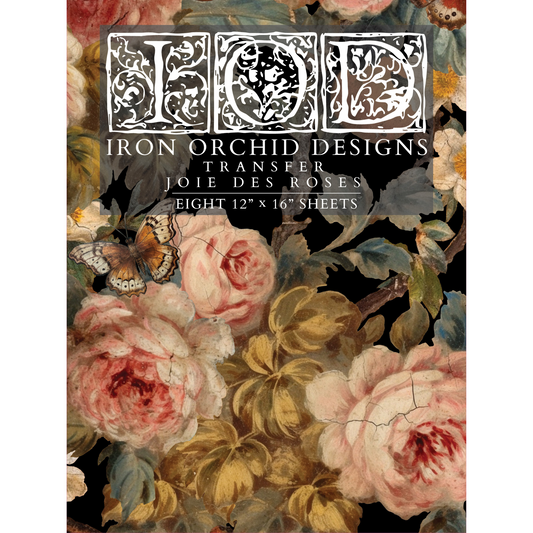 "Joie Des Roses" IOD rub-on transfer by Iron Orchid Designs. EIght 12" x 16" sheets. Front cover. Available at Milton's Daughter.