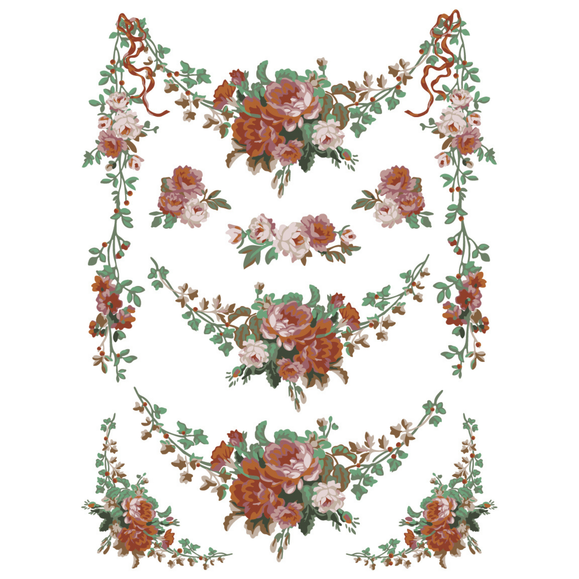 "La Folie" IOD Paint Inlay by Iron Orchid Designs. Pg 1 of 8. Available at Milton's Daughter. Decorative floral design with roses and greenery.