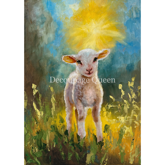 "Lamb In The Light" decoupage rice paper by Decoupage Queen. Available at Milton's Daughter.