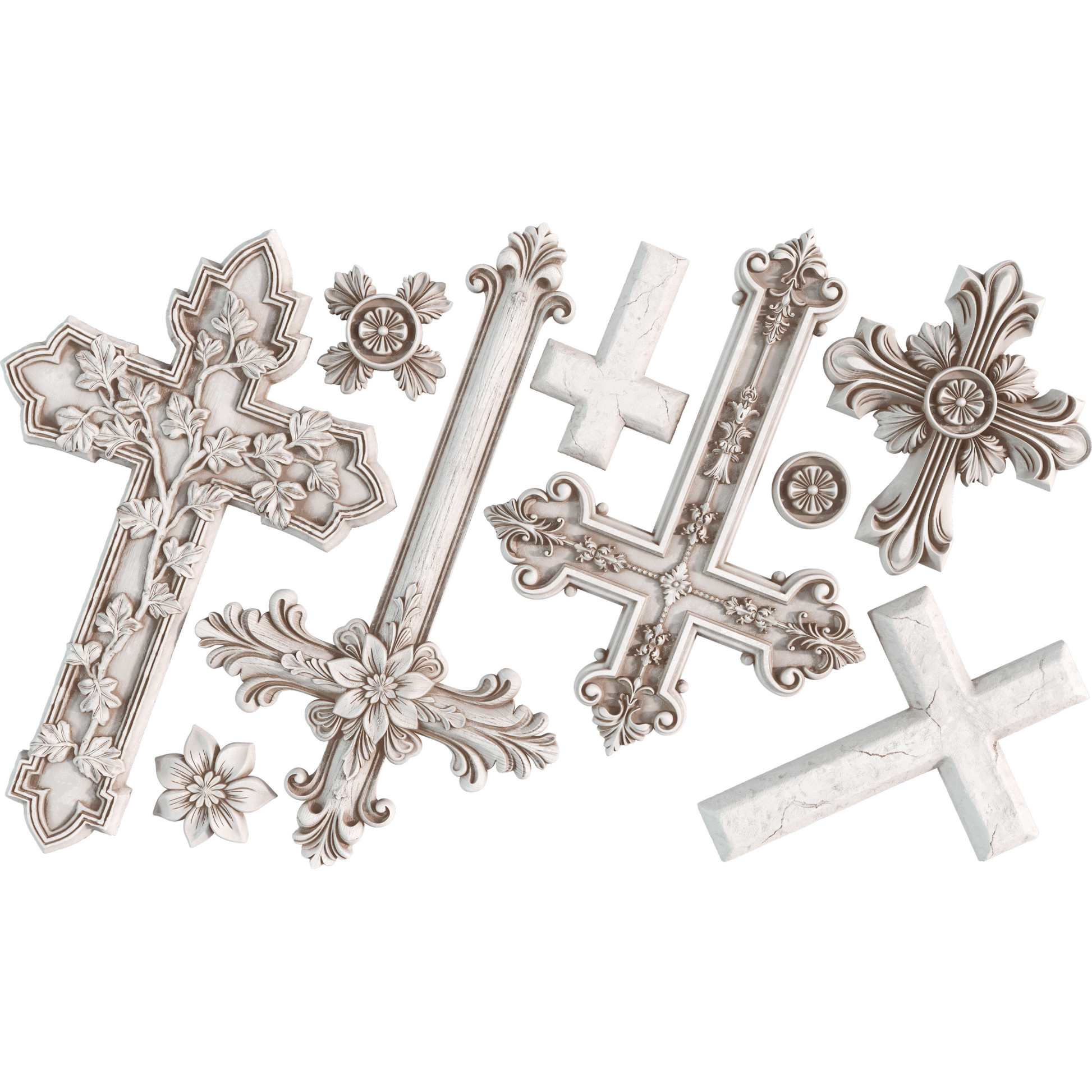 Castings examples: Decorative crosses with intricate designs on a white background