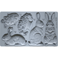 Silicone mold with rabbits in different poses, an easter egg and bouquet on a gray background