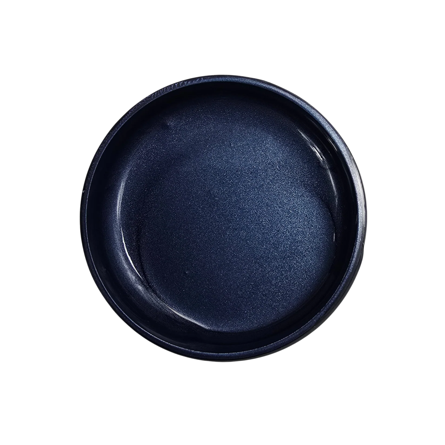 Dark blue metallic paint open jar on a white background
