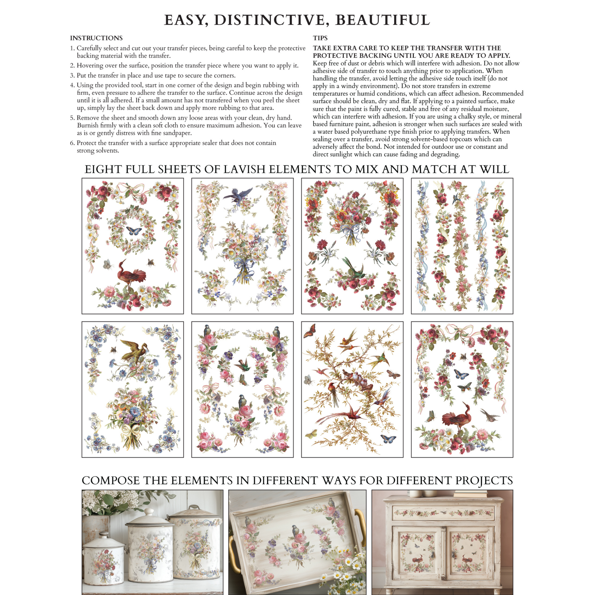 IOD Transfer "Madeleine" back cover detail with images of eight sheets plus instructional text.