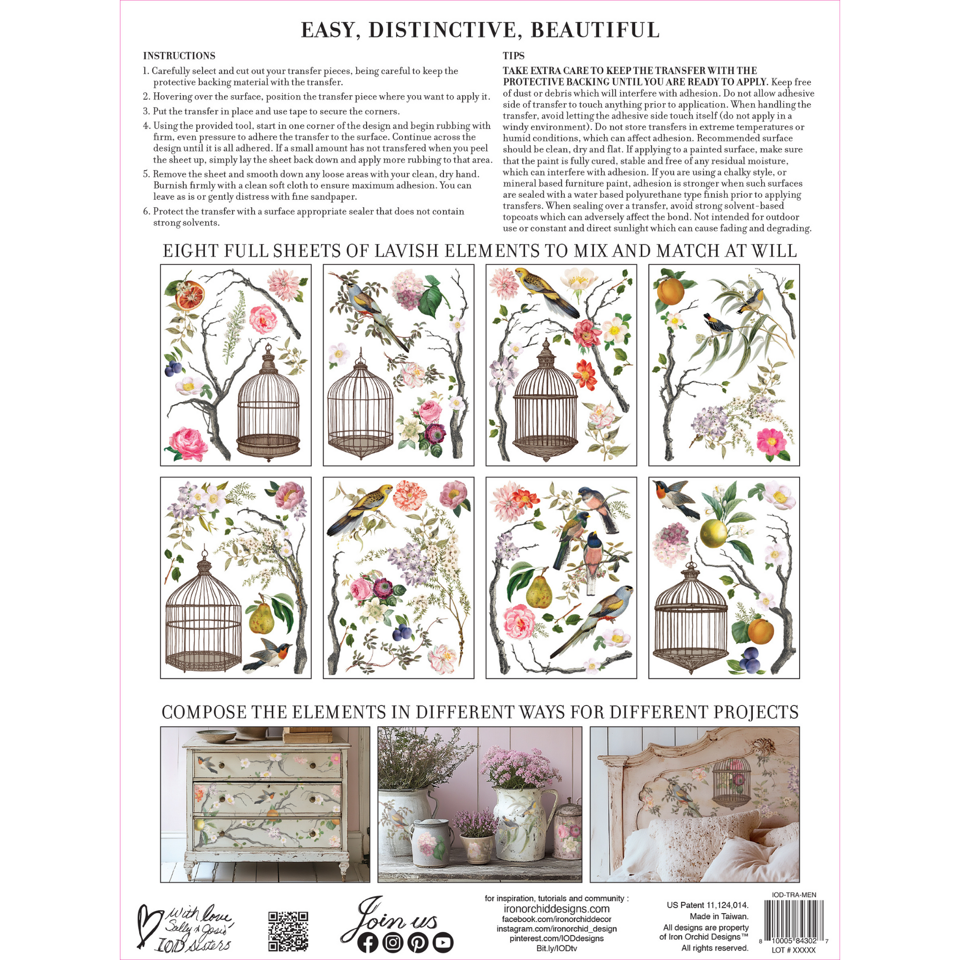 "Menagerie" IOD Transfer by Iron Orchid Designs. Eight 12" x 16" sheets. Available at Milton's Daughter. Back Cover.