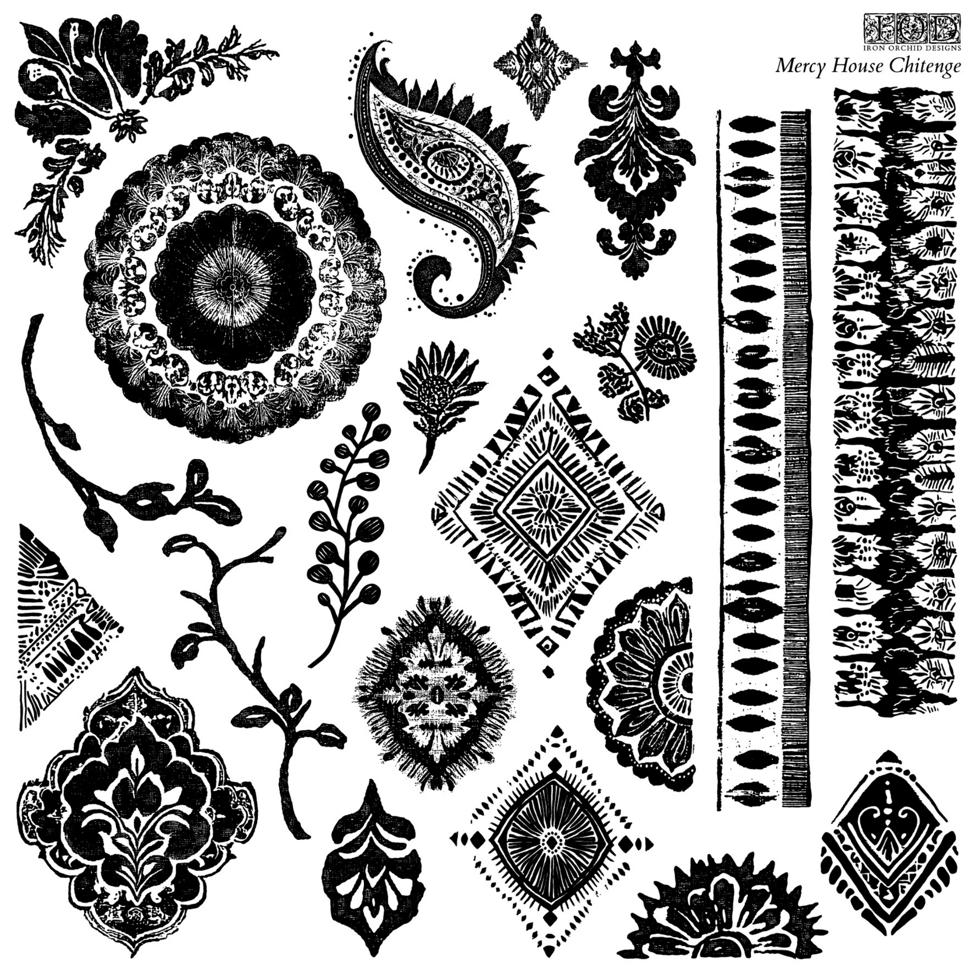 "MercyHouse Chitenge" IOD Decor Stamp. Single 12" x 12" clear silicone stamp. Available at Milton's Daughter. Product photo.
