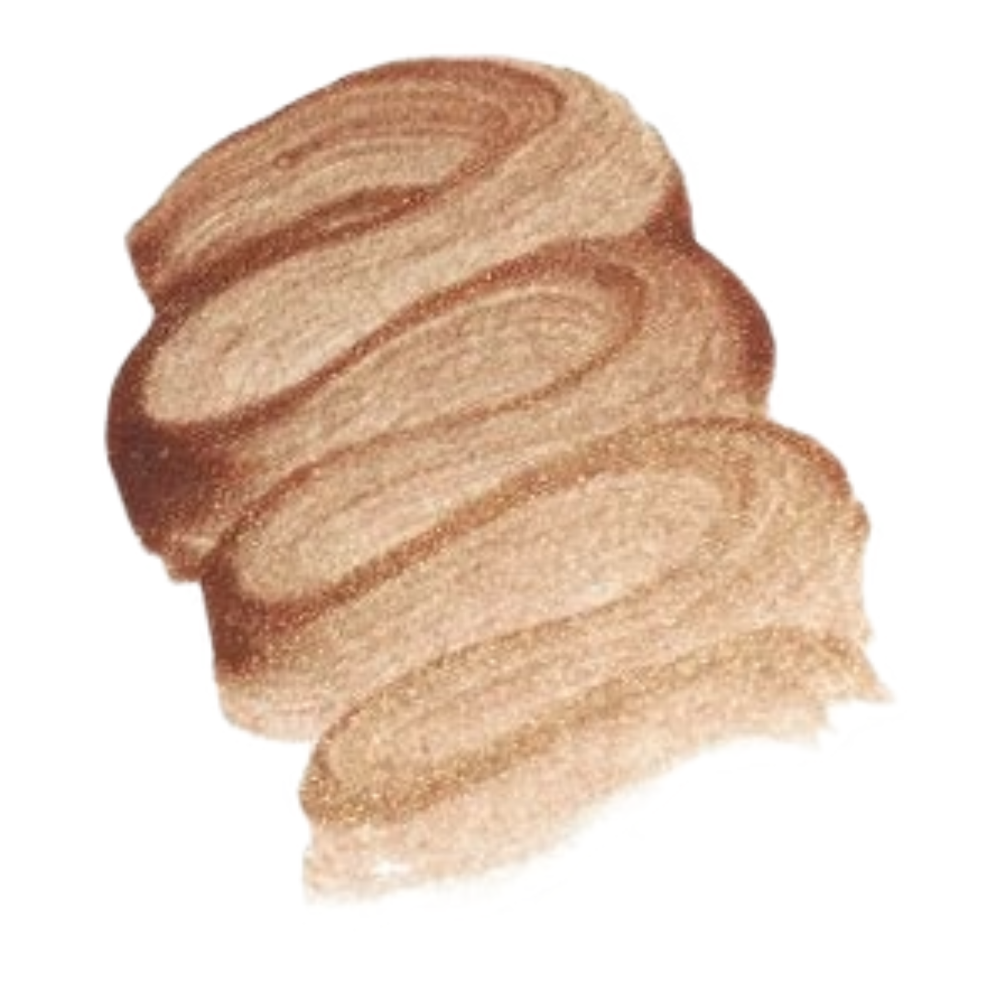 Swirl of copperhead metallic glaze swatch on a white background