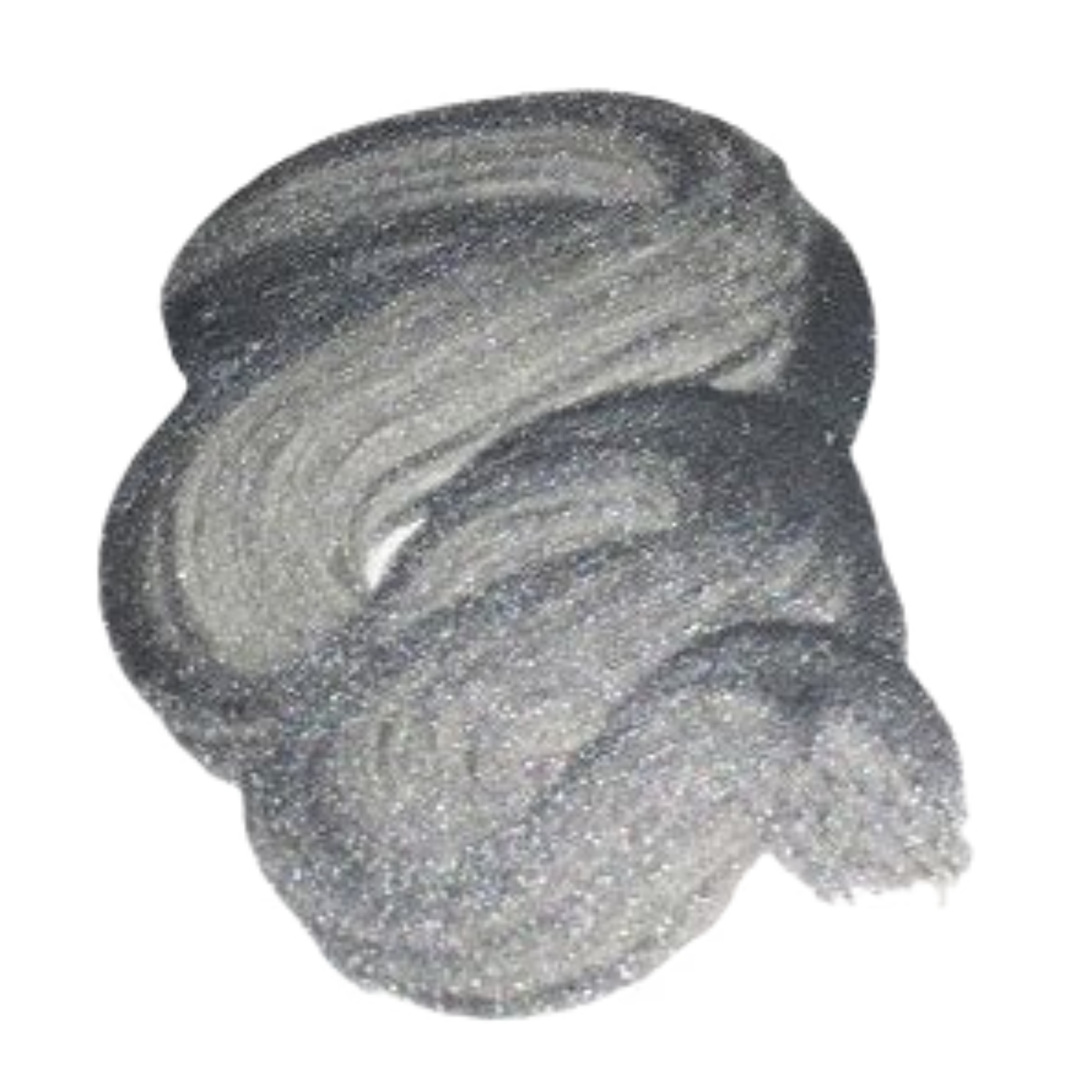 Swirl of zinc metallic glaze swatch on a white background