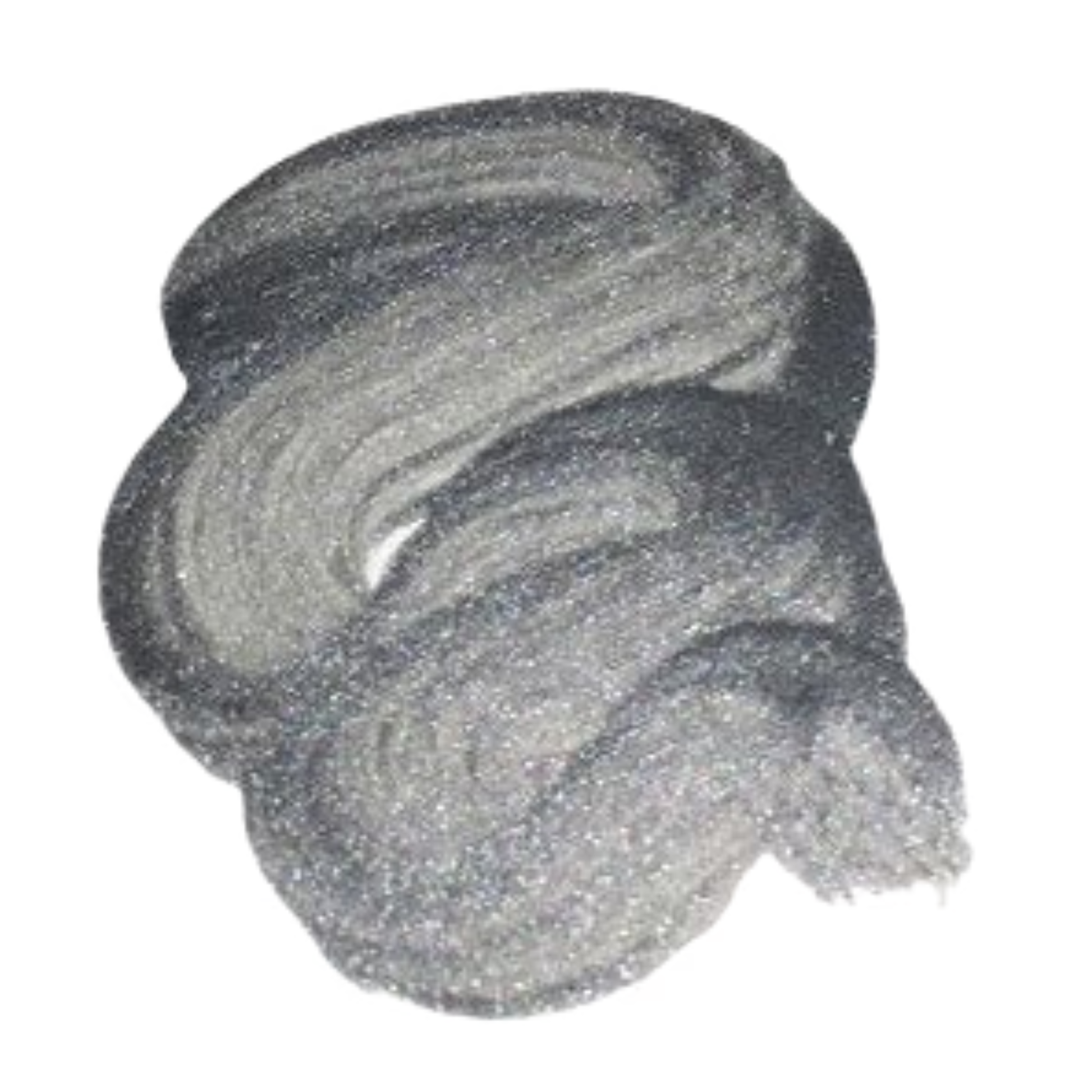 Swirl of zinc metallic glaze swatch on a white background