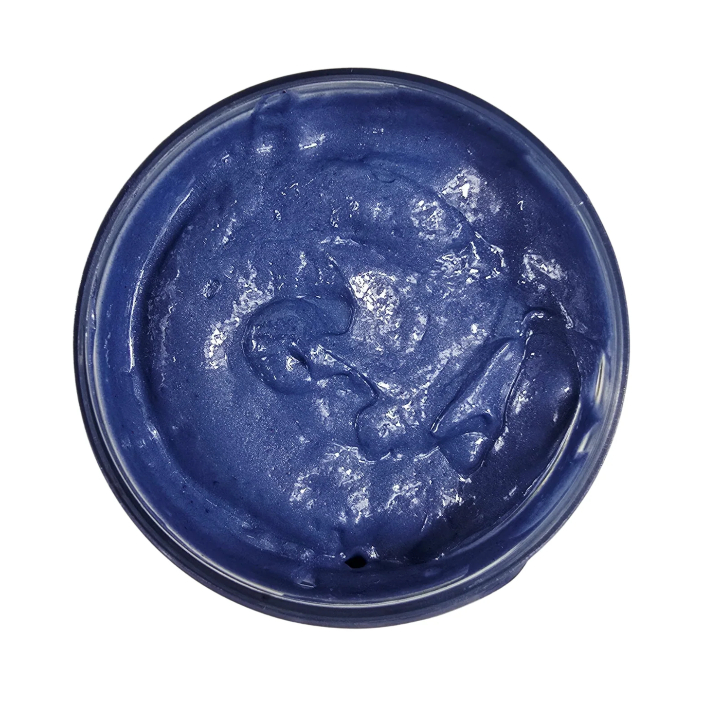 Purplish-blue metallic colored paste on a white background.
