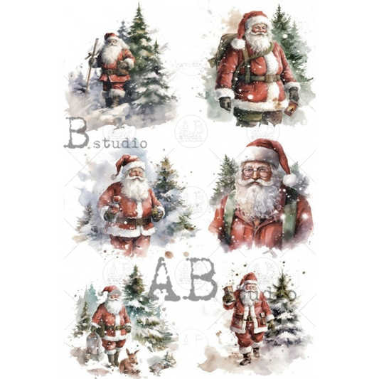 "Mini Santa Portraits" decoupage rice paper by AB Studio. Available at Milton's Daughter.