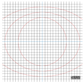 A square grid pattern with fine gray lines, overlaid with three large red concentric arches and a vertical blue center line. A small black-and-white logo with IOD appears in bottom-right corner.