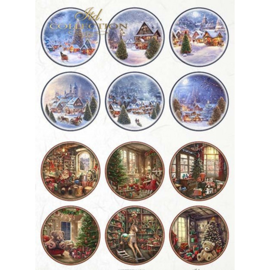 "Miniature Christmas Village Scenes" decoupage rice paper by ITD Collection. Available at Milton's Daughter.