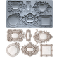 Decorative frame mold with corresponding castings with intricate designs on a white background