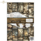  Mouse World Home Sweet Home-decoupage rice paper set of 11 sheets. Features multiple small artwork panels of mice in cozy indoor settings. 