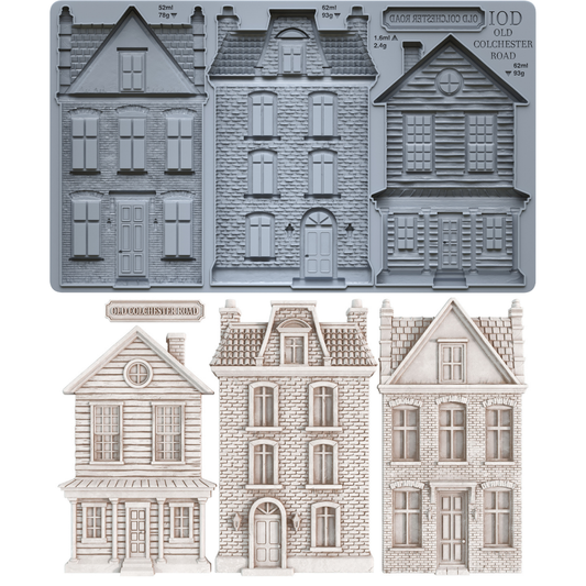 IOD Mould Old Colchester Road, featuring miniature Victorian-style houses including with the corresponding castings below.