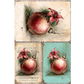 Three vintage-style decorative prints featuring a red Christmas ornament with a pink lily and green pine accents, arranged in a collage.