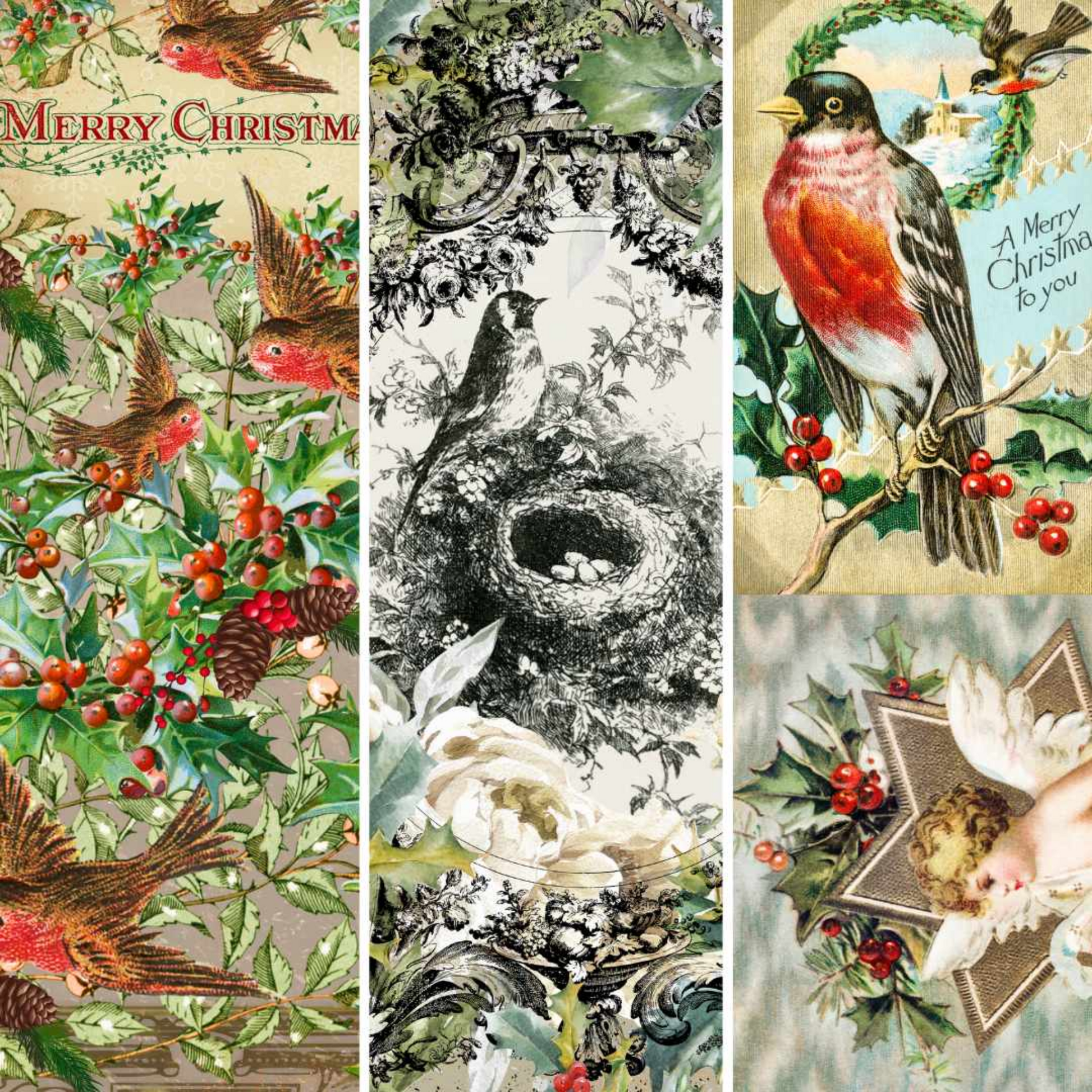 "Old Time Christmas" 3 sheet decoupage paper set by Made By Marley. Combo Photo. Available at Milton's Daughter.
