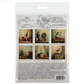 Packaging of decoupage rice paper set with six images of old holiday toys.