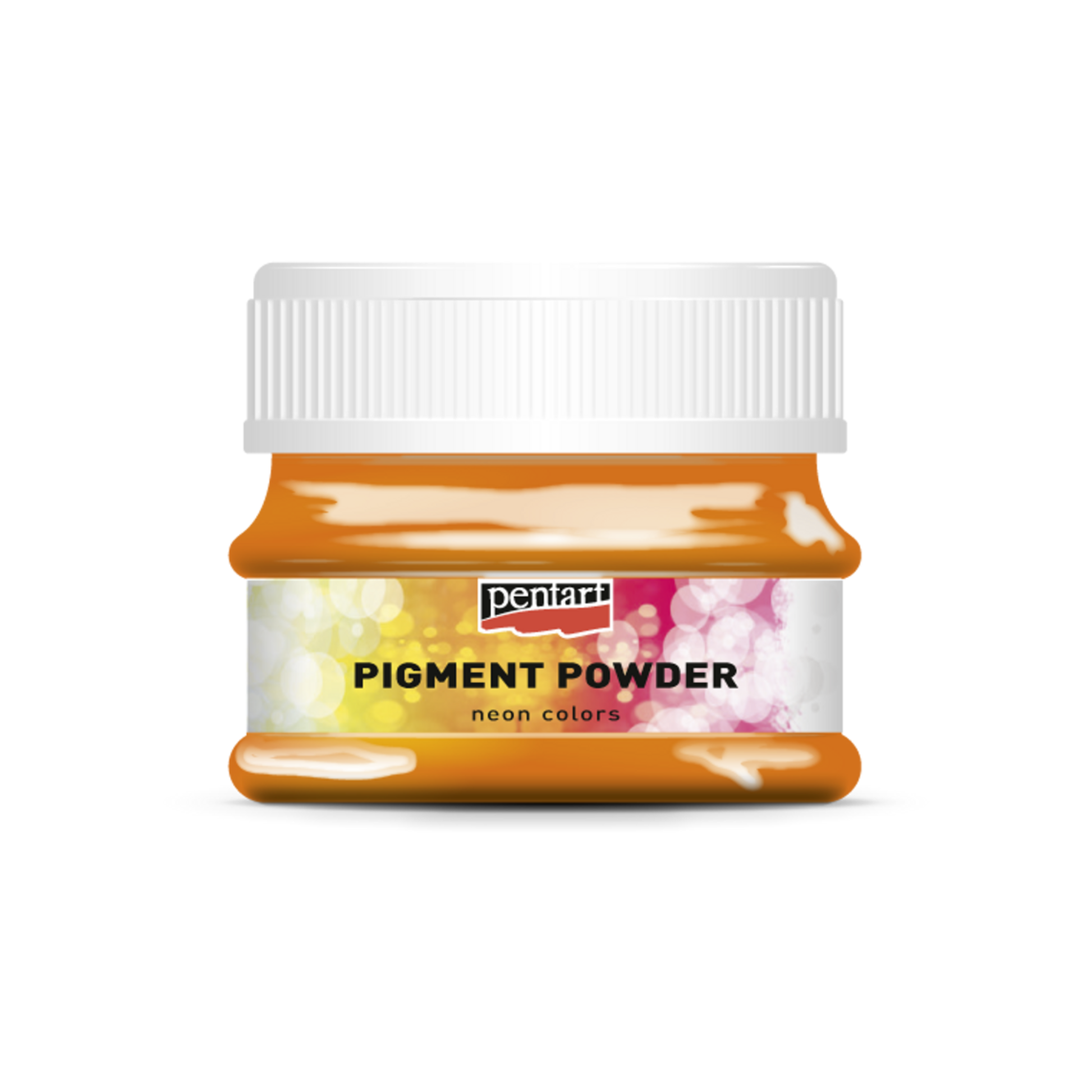 Jar of pigment powder with a white lid on a white background