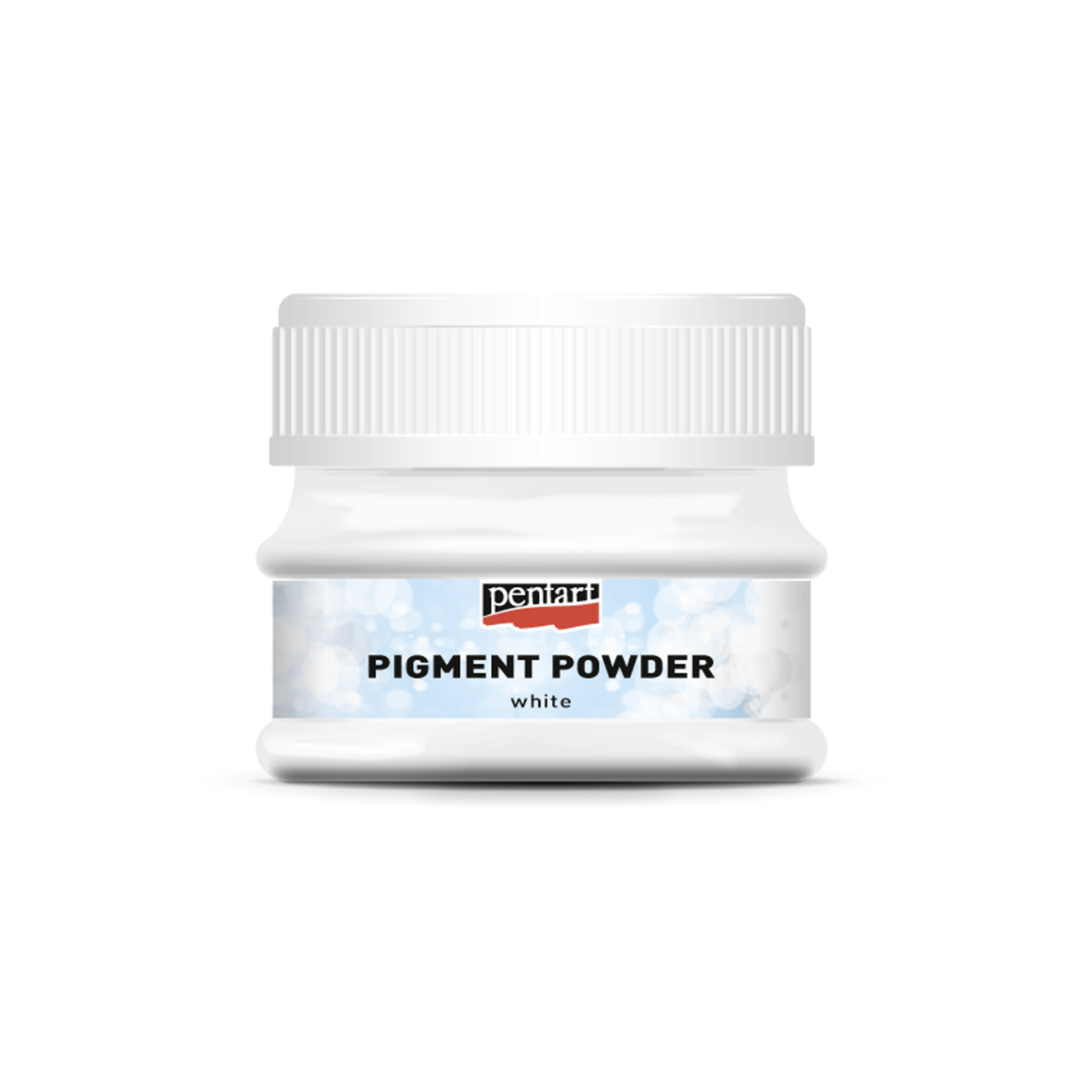 Jar of white pigment powder with a Pentart label on a white background