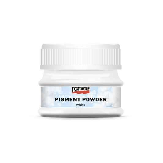 Jar of white pigment powder with a Pentart label on a white background