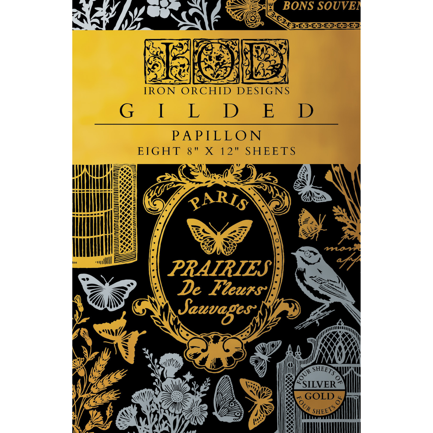 Iron Orchid Designs Gilded Papillon packaging with gold and black design elements.